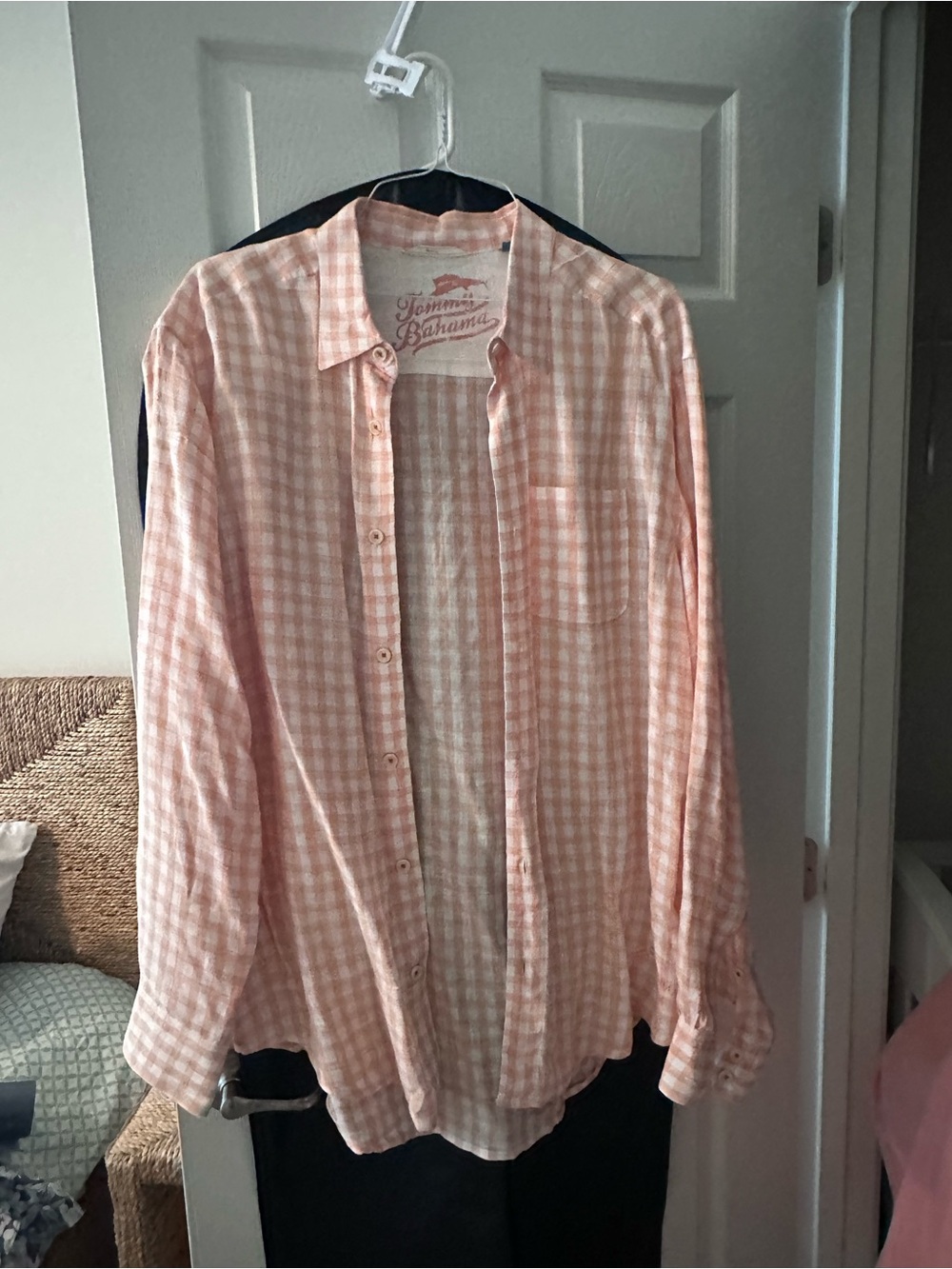Tommy Bahama Linen Peach Gingham Long-Sleeve Button-Down Shirt